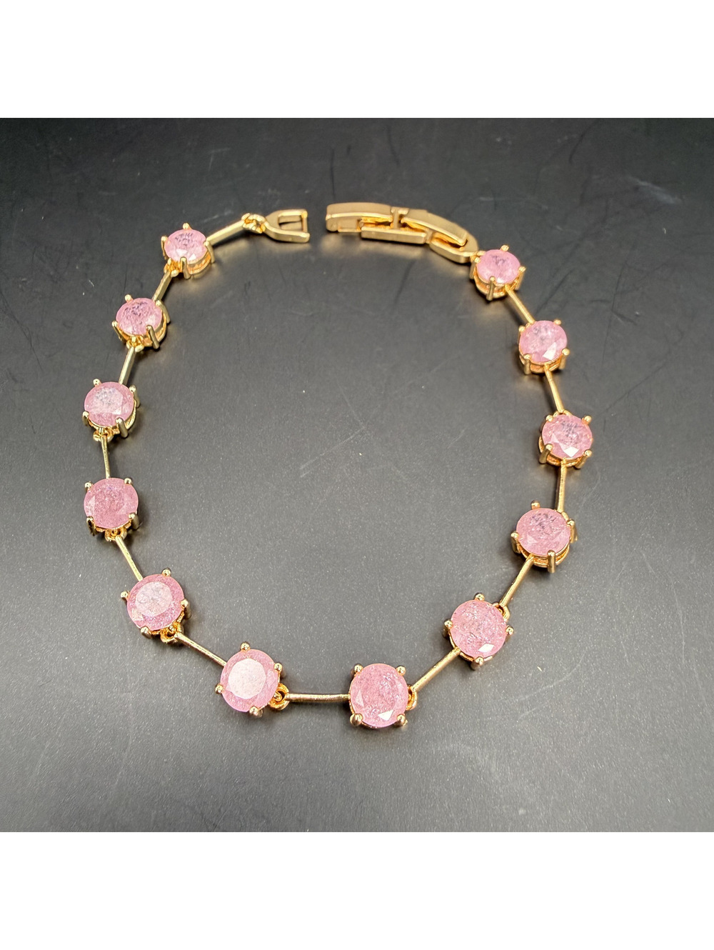 candy+clover fizzy pink round crystal gold tone bracelet